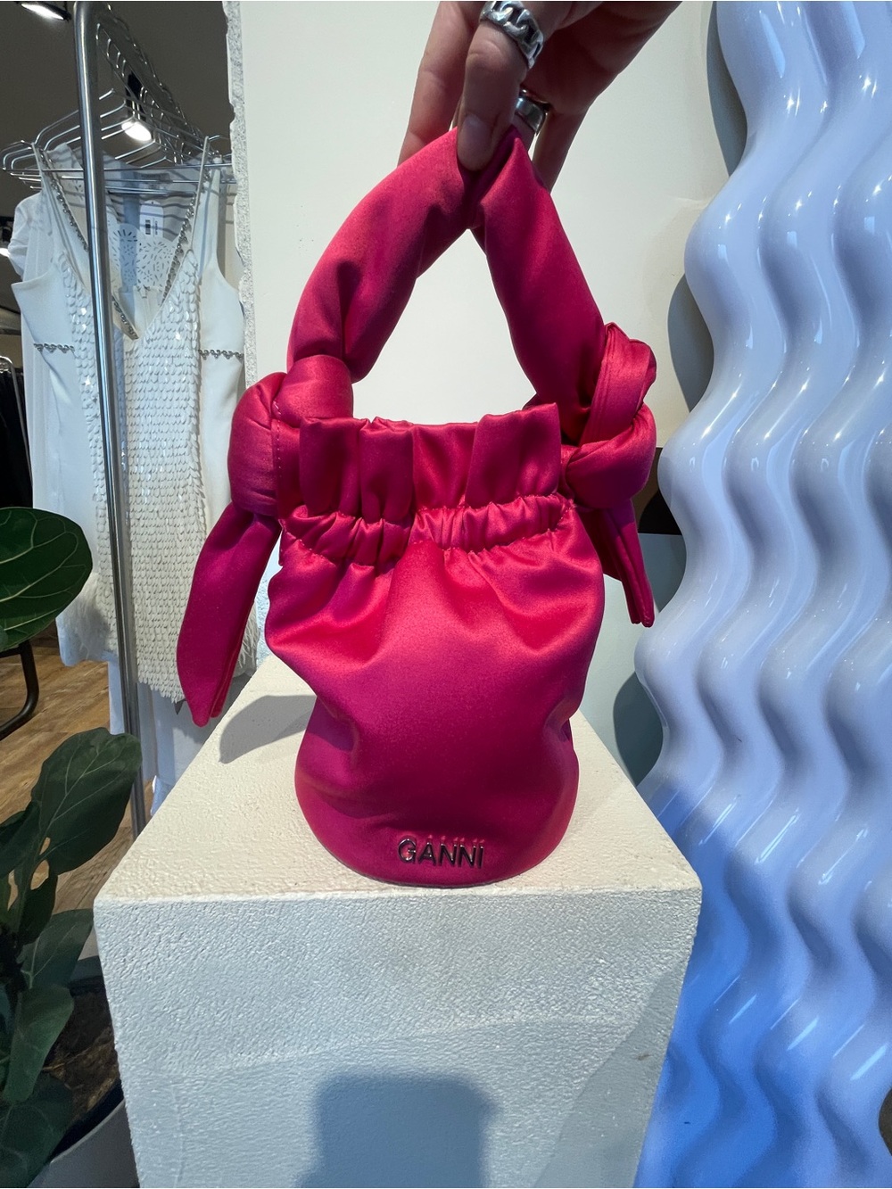 Ganni Hot Pink Occasion Top Handle Knot Bag